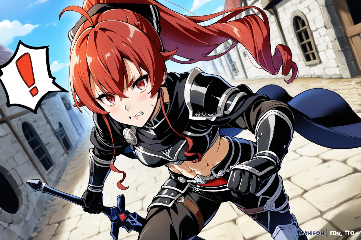 Confident, Medieval Stone Buildings, Female Combat Stance Hentai IA