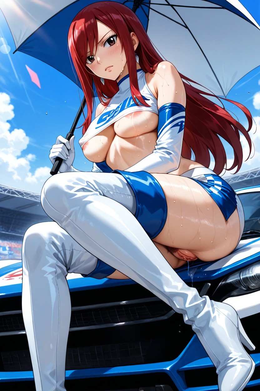 Sunlight, 25+, Sitting On The Hood Of The Race Car Hentai IA