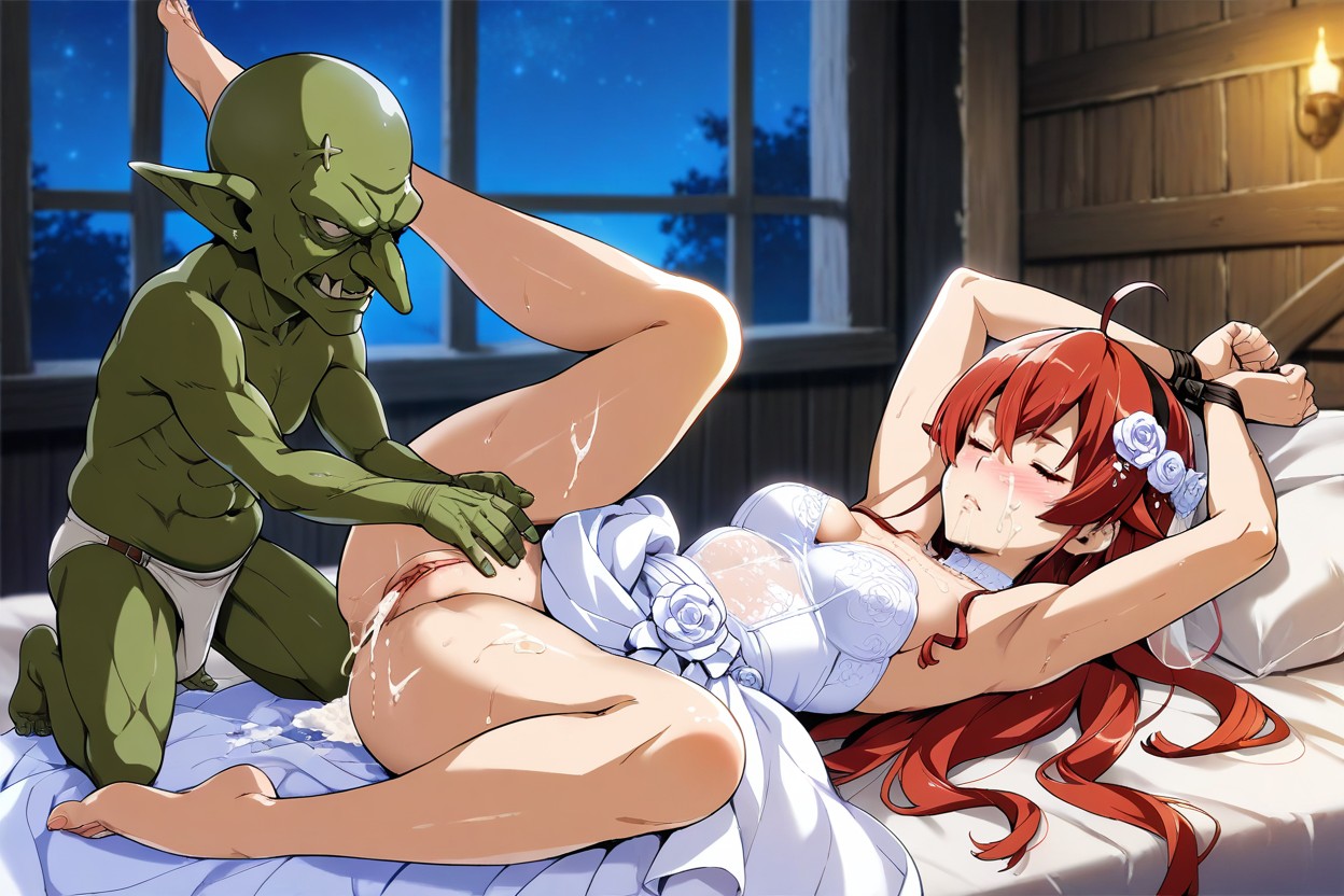 Sad, Female's Hands Tied, In Bed Room Hentai AI Porn
