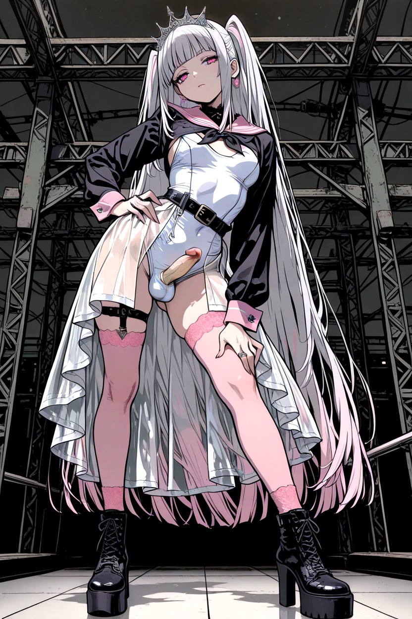 Perspective, Straight-on, Clear Transparent Showgirl Skirt Hentai AI Porn