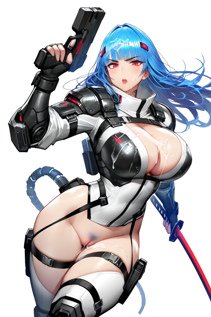 Tactical Streetwear, Traditional Textiles, Holding Pistol Hentai AI Porn