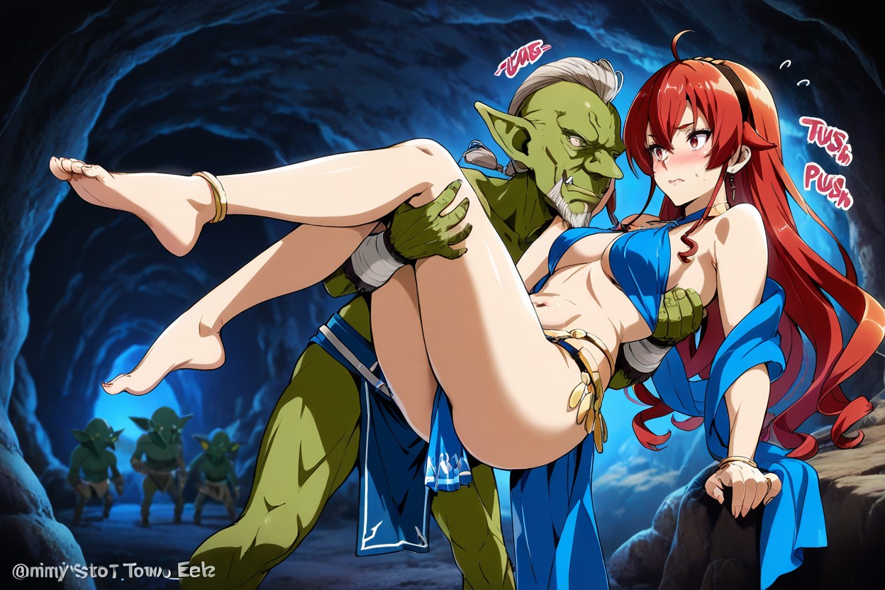 Female's Push Goblin's Cheek With Her Hands, Front View, With Goblin Hentai AI Porn