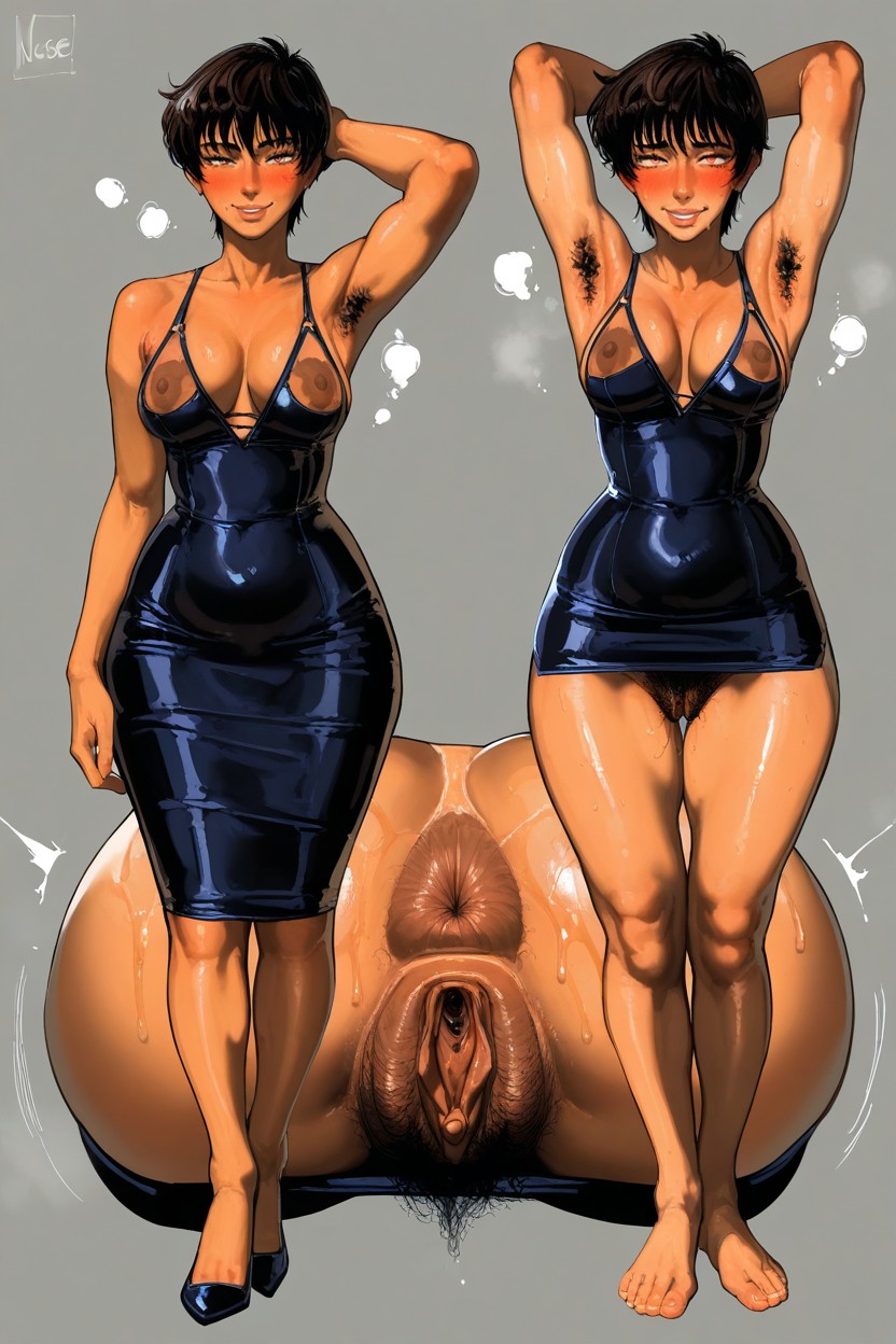 Very Dark Pussy, Large Swollen Puffy Areolas, Horny Hentai AI Porn
