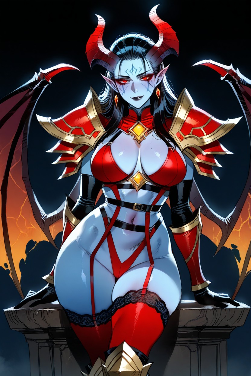 Gold And Red Pauldrons, Red Eyes, Medium Breast Hentai AI Porn