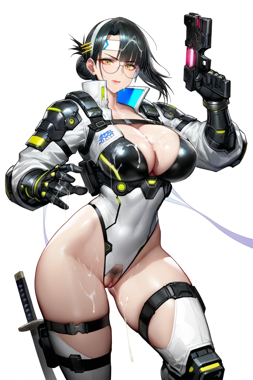 Action, Robot Armor, White Background Hentai AI Porn