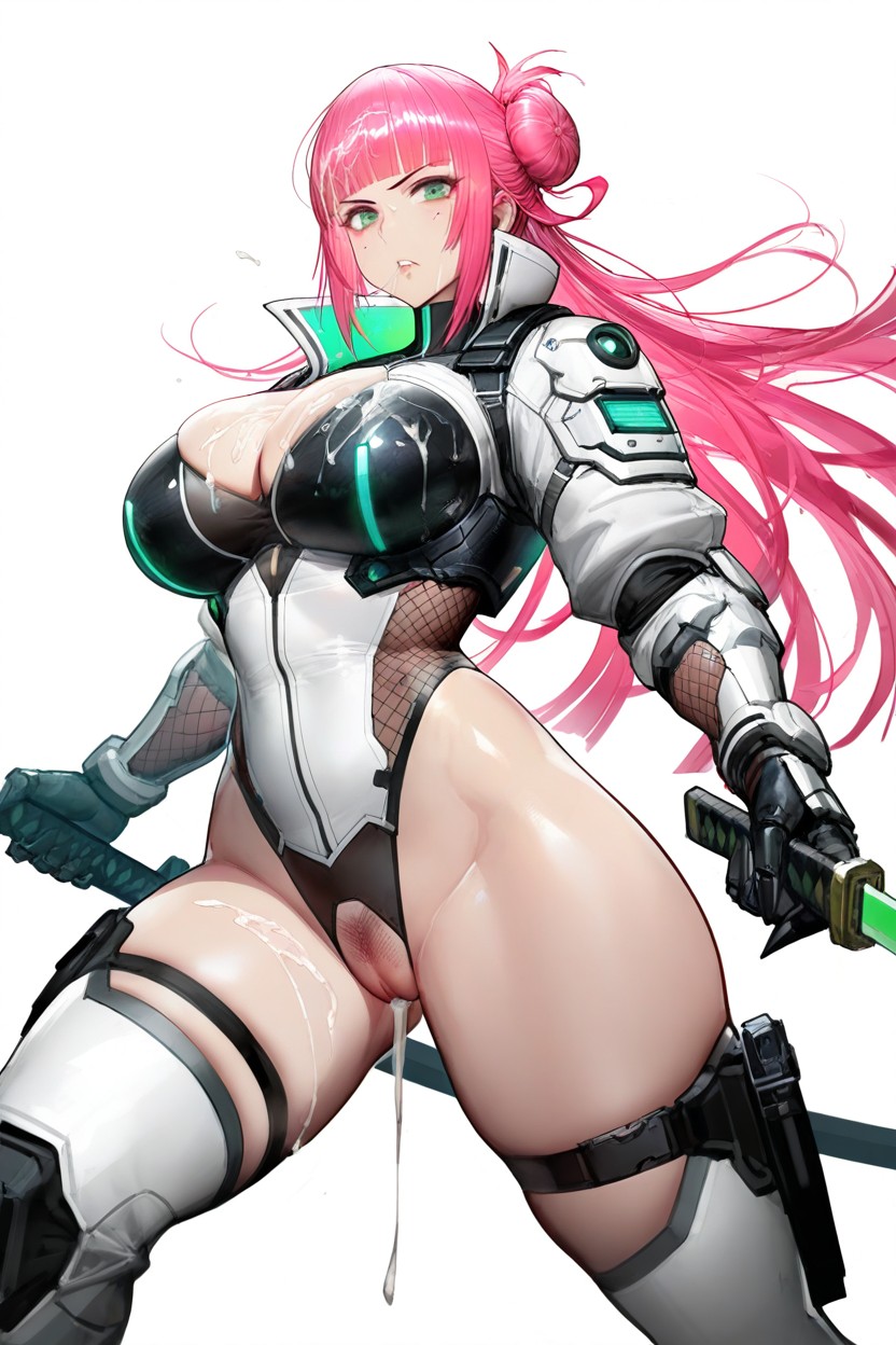Waist Shot, Back Armor, Pink Hair Hentai AI Porn