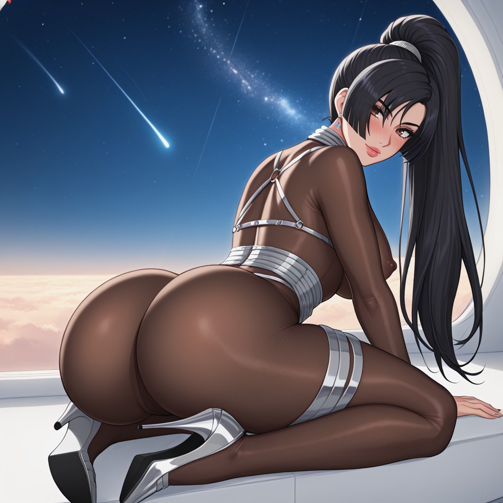 Night Upper Atmosphere, Luxurious Silver Metallic Trimming, Gigantic Window Porno IA Hentai