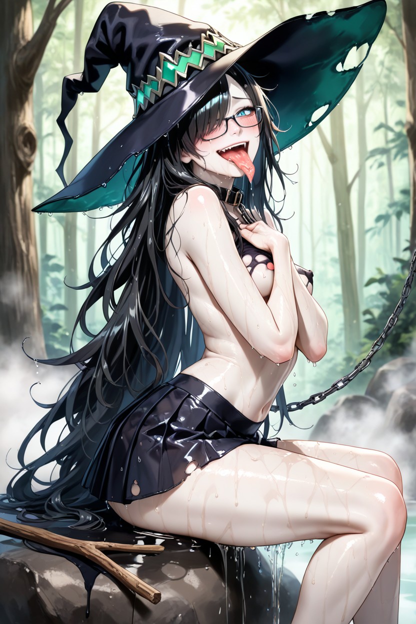 Long Legs, Upper Teeth, Blue Eyes Hentai IA
