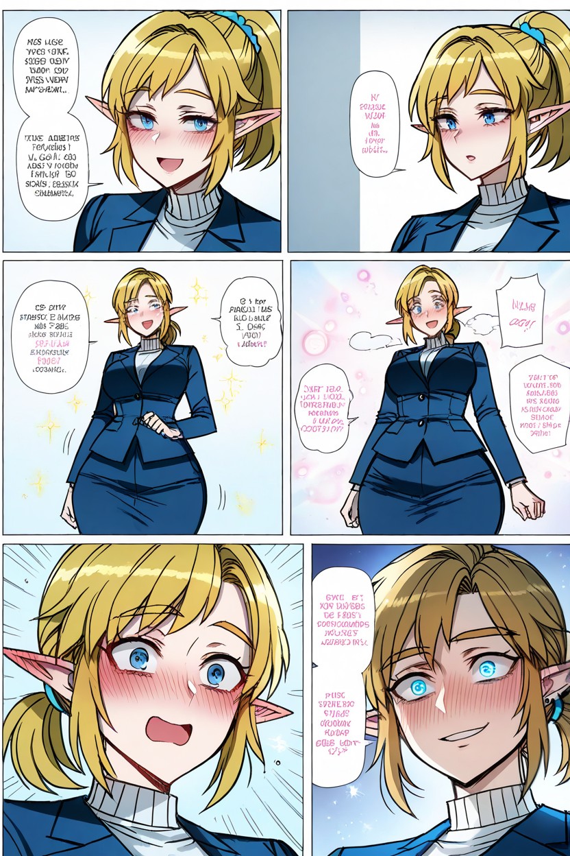 Ponytail, Blue Eyes, Link From Breath Of The Wild Male Embarrassed Expression Hentai AI Porn