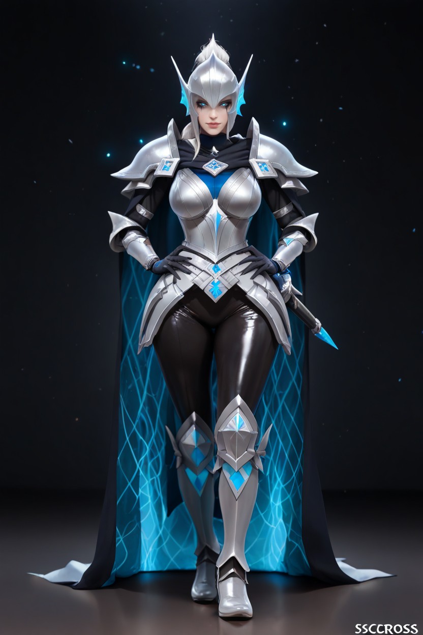 Pechos Medianos, Hands Resting On Her Hips, High Raven-black Ponytail Hentai IA