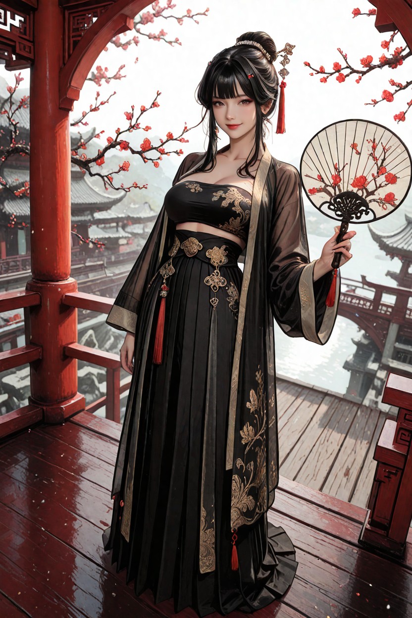 Wispy Hair Bangs, Beautiful Chinese Princess, Holding A Traditional Round Silk Fan Hentai AI Porn