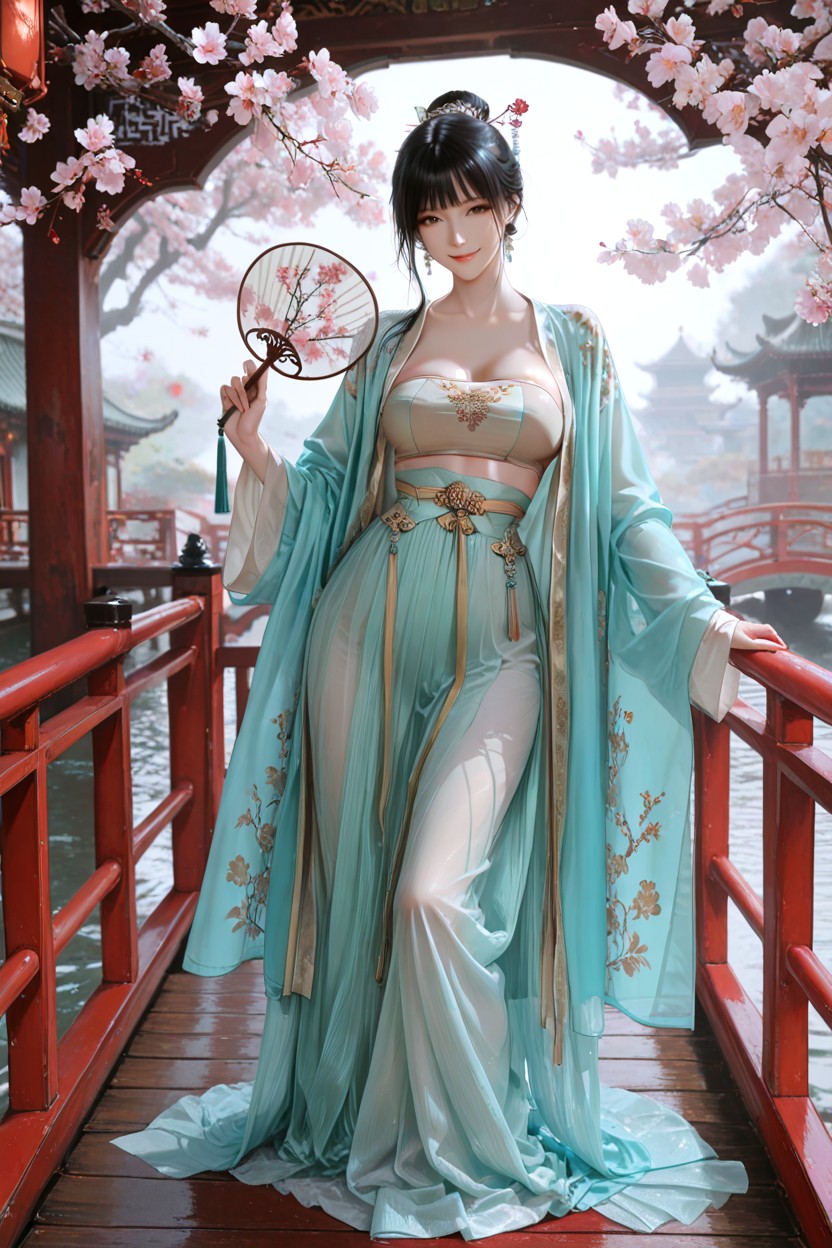 Soft Diffused Natural Lighting, Classical Chinese High Hair Bun, Brown Eyes Hentai IA