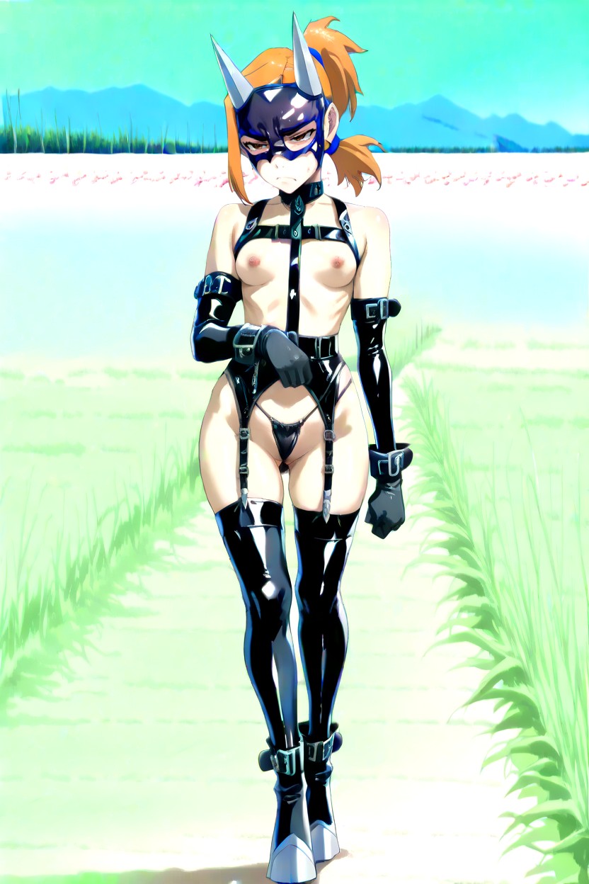 Latex Thong, Latex Harness, Ponytail Hentai AI Porn