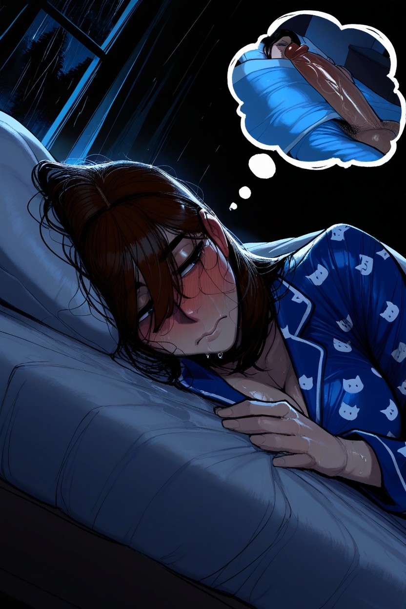 Hair Strands, Relaxed, Black Background Hentai AI Porn