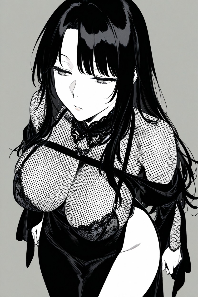 Clean Lineart, Tired, Gray Background Hentai IA