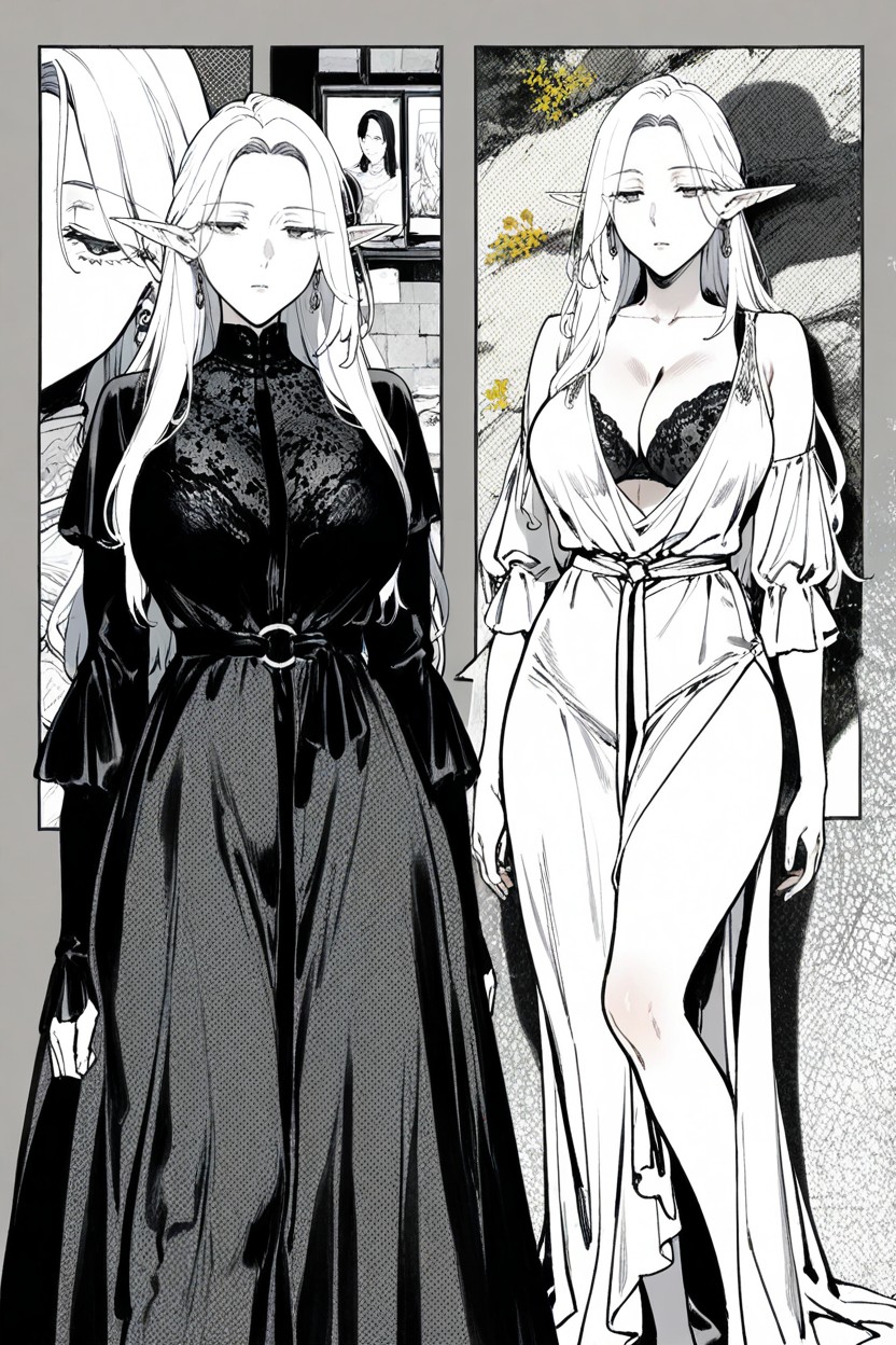 Center-parted Bangs, Earrings, Gray Background Porno IA Hentai