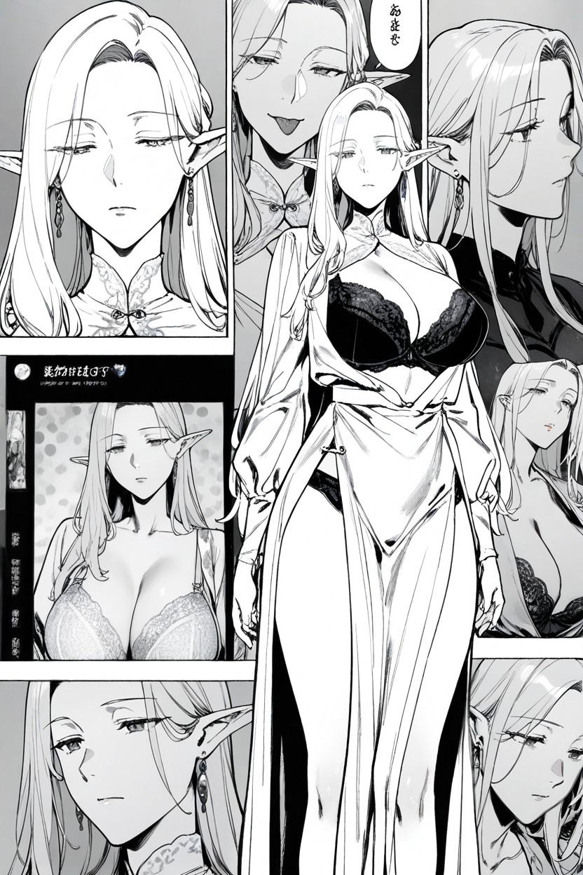Clean Lineart, Half Body, Elongated Oval Face Hentai IA