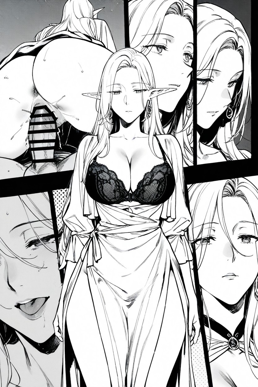 Manga Page Background, Long Legs, White Hair Hentai IA pornografia