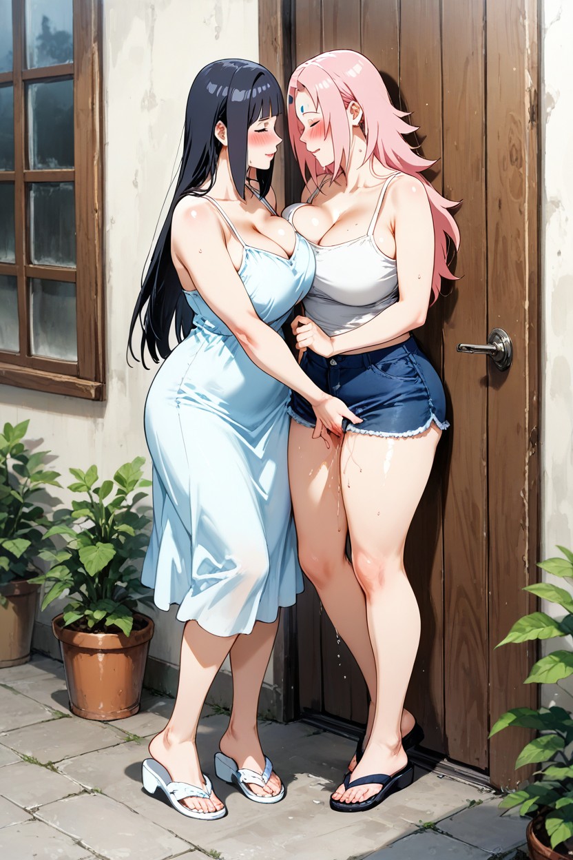 Wearing Bootyshorts, Looking At Each Others Eyes, Sandals Hentai IA