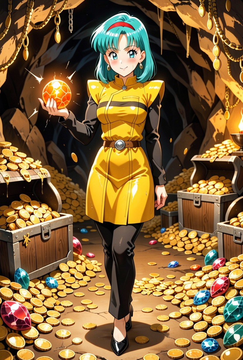 Fantasy Anime Illustration, Turquoise Hair, Coins Hentai IA