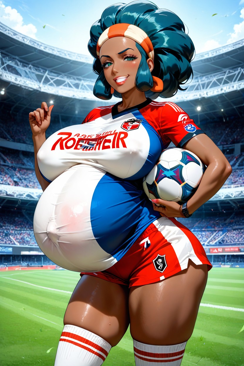 Holding Soccer Ball, Smug, Female Soccer Player Hentai AI Porn
