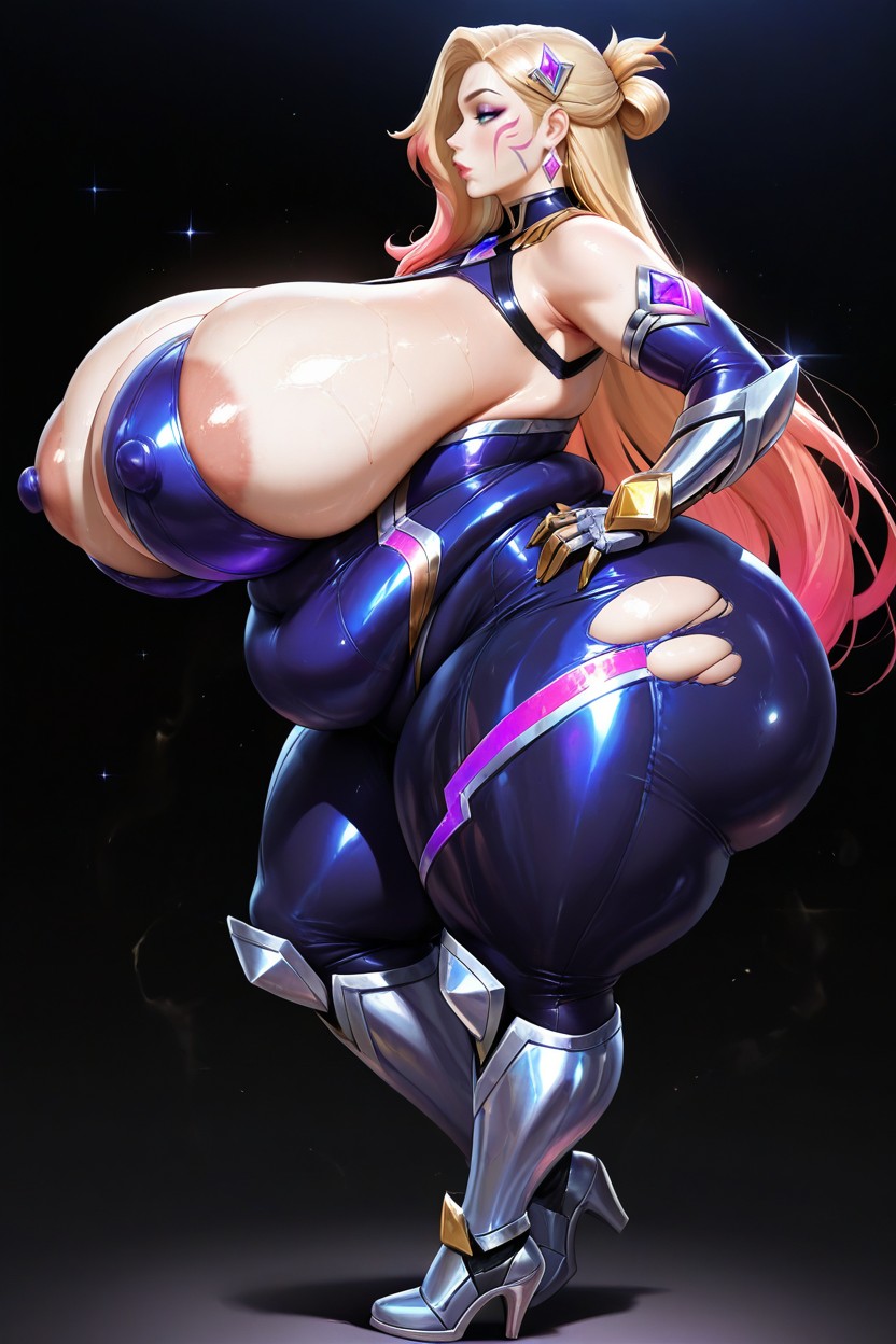 Bbw, Bored Looking Aside Profile View Angle, Exposed Ripped Areolas Clothes Hentai IA