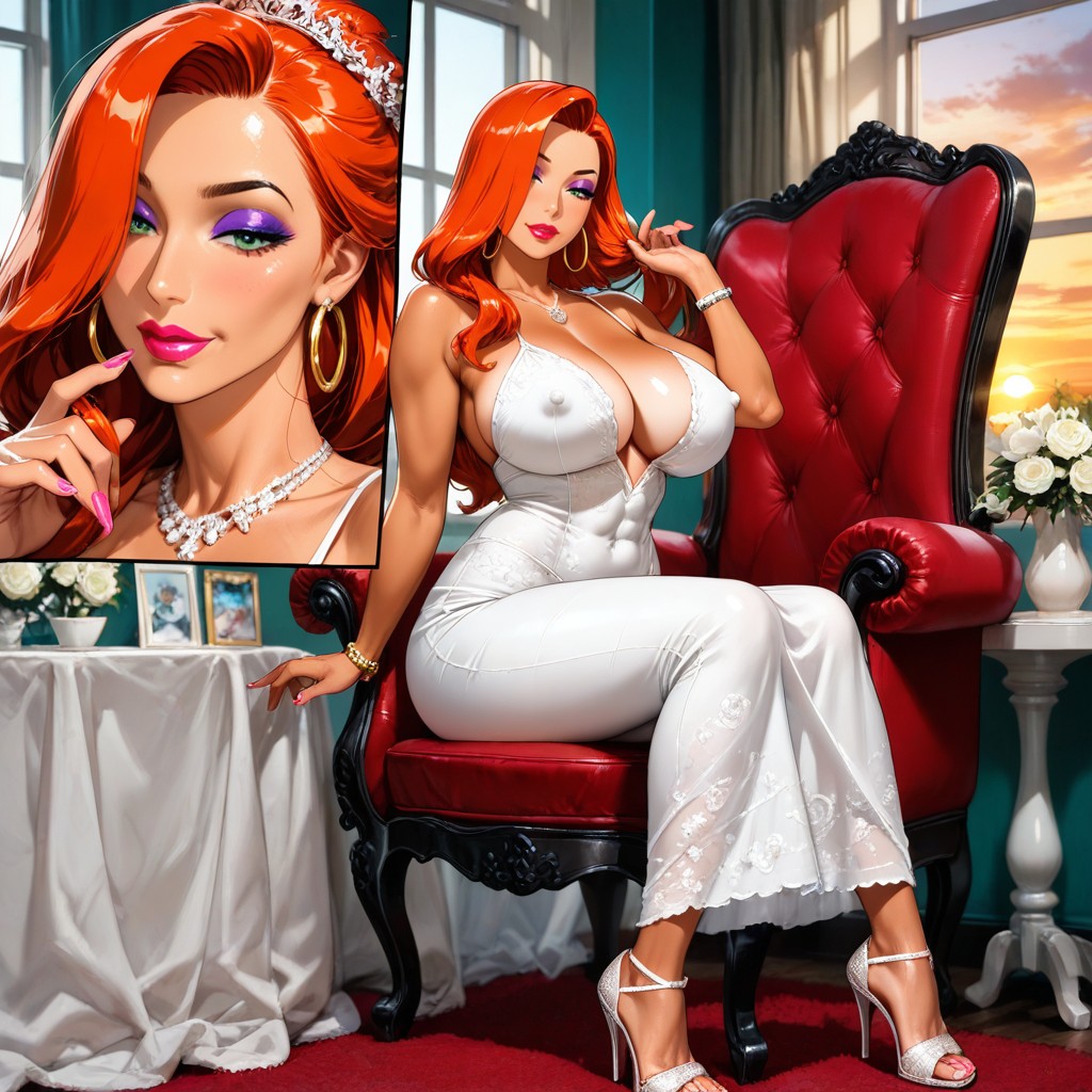 Female Is Putting On Makeup, Glamorous, Hoop Earrings Hentai IA