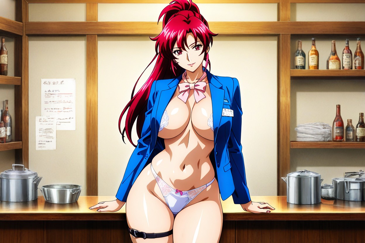Wide Hips, Deep Red Eyes, Long Vibrant Red Hair Hentai AI Porn