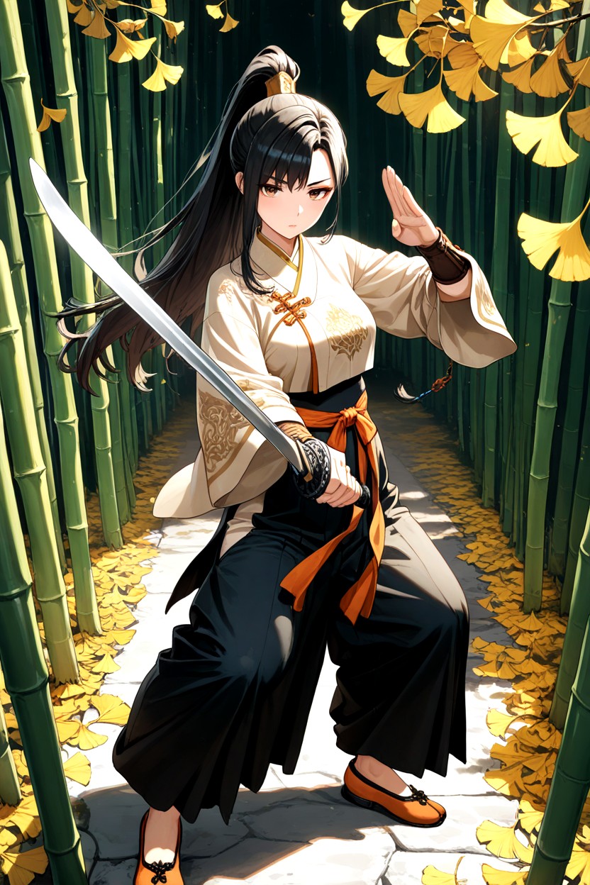 Cloth Hanfu Pants, Side View, Feet Spread Wide Hentai AI Porn