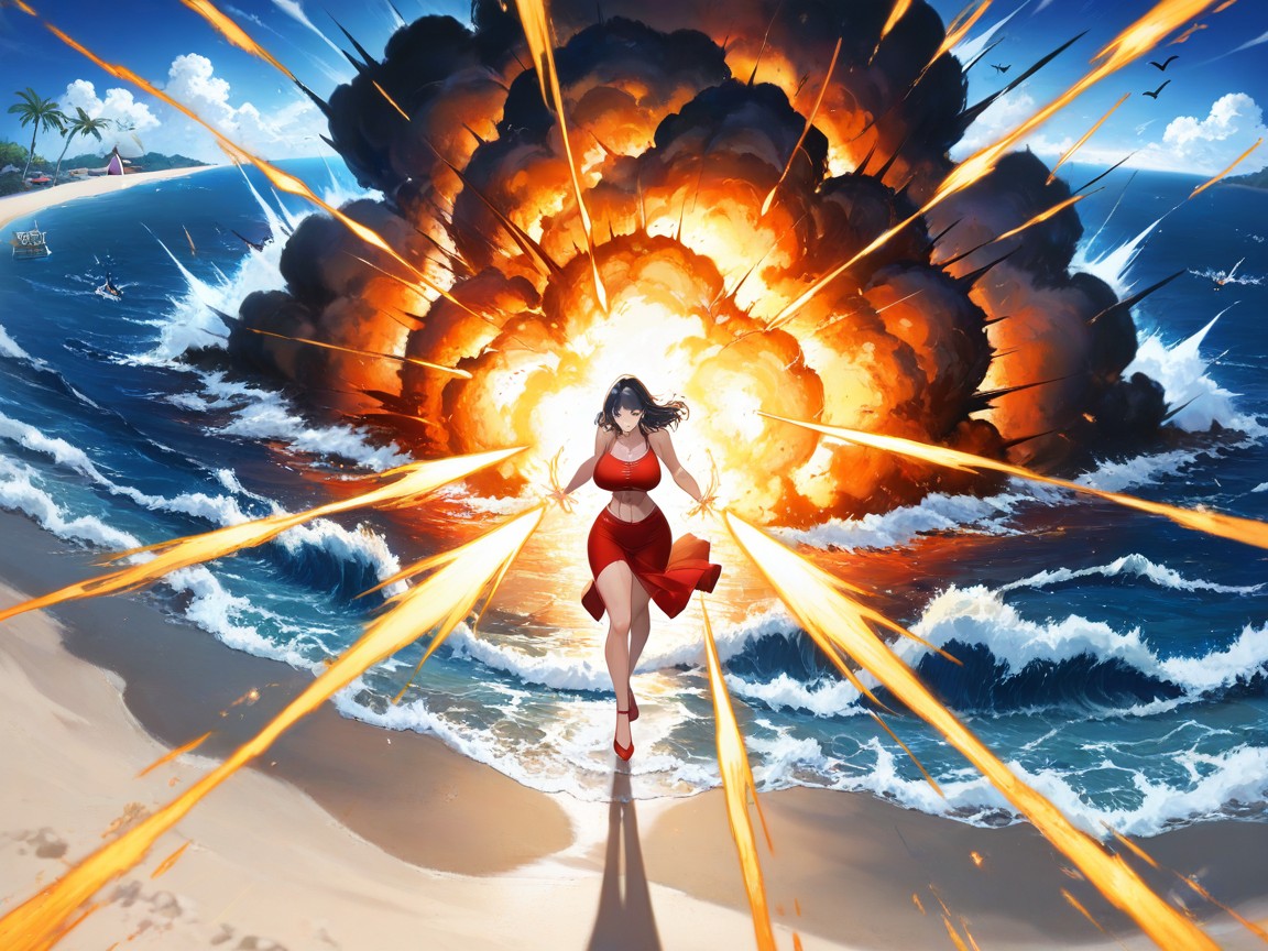 Waves, Ocean, Shooting Energy Blast From Hands Hentai AI Porn