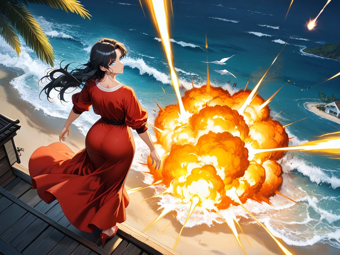 Wearing A Red Chinese Hanfu Dress, Black Hair, Tan Lines Hentai AI Porn