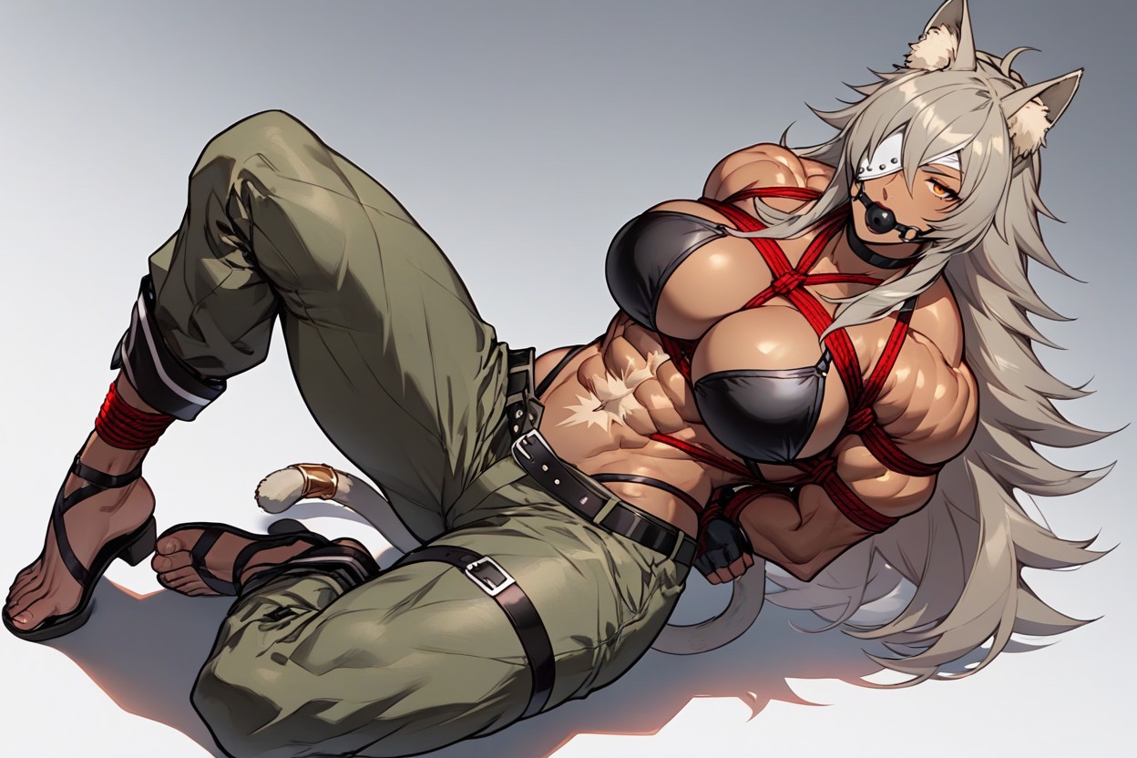 Muscular, Sharp Amber Eyes, Focusing All Attention On The Bound Figure Hentai AI Porn