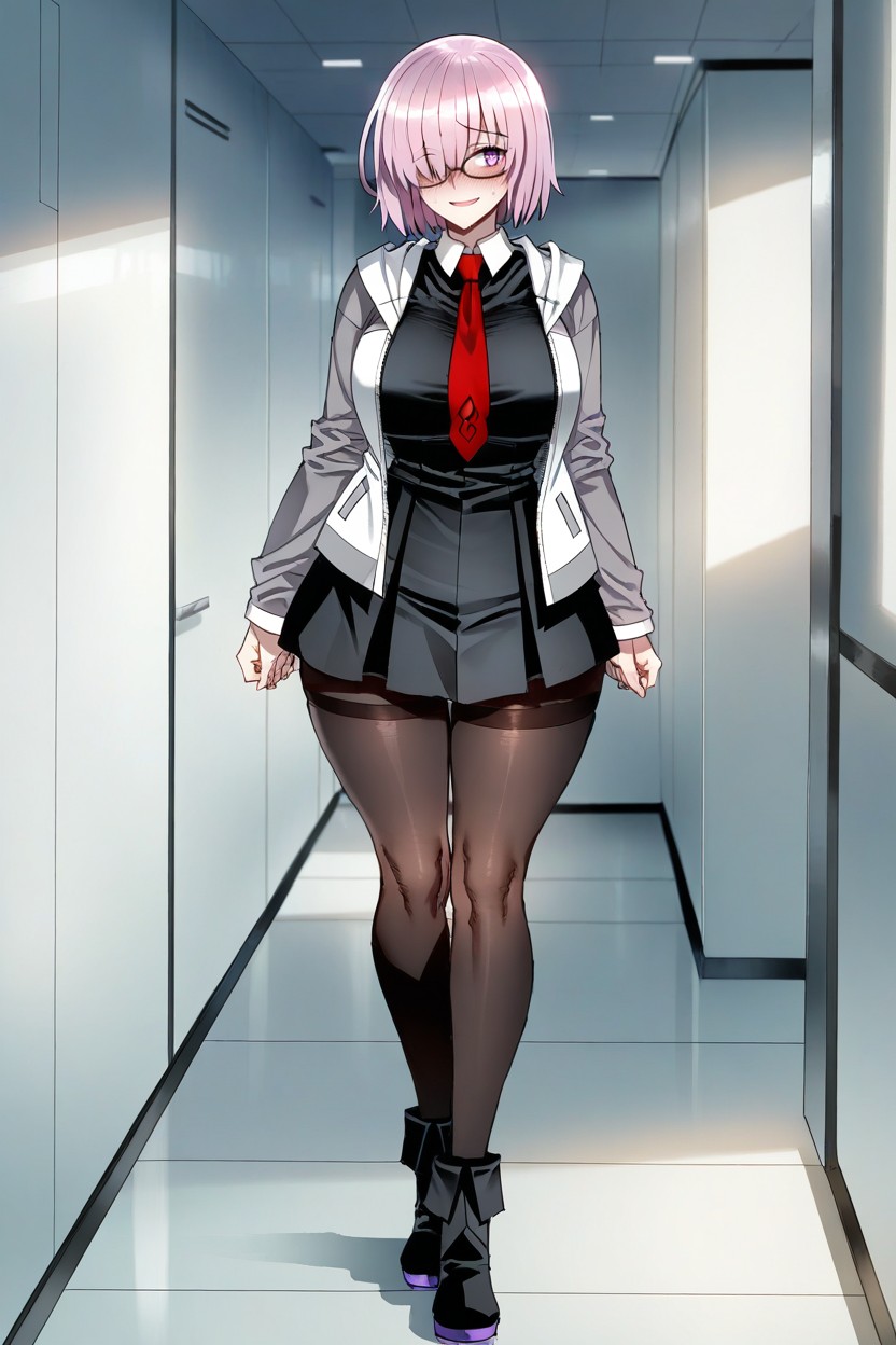 Glasses, Hair Covering One Eye, Embarrased Hentai AI Porn