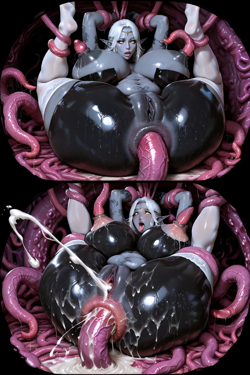 Beautiful Face, Thick Thighs, Exaggerated Nipple Bulge Hentai AI Porn