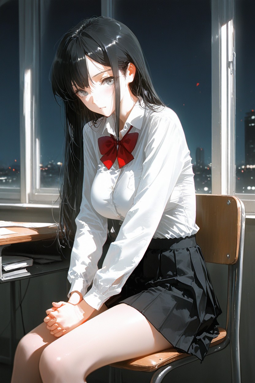 Window, Pleated Skirt, Shirt Tucked In Hentai AI Porn