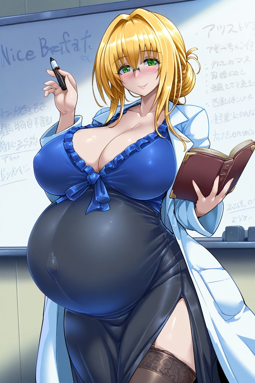 Large Belly, Looking At The Viewer, Tied Hair Hentai AI Porn