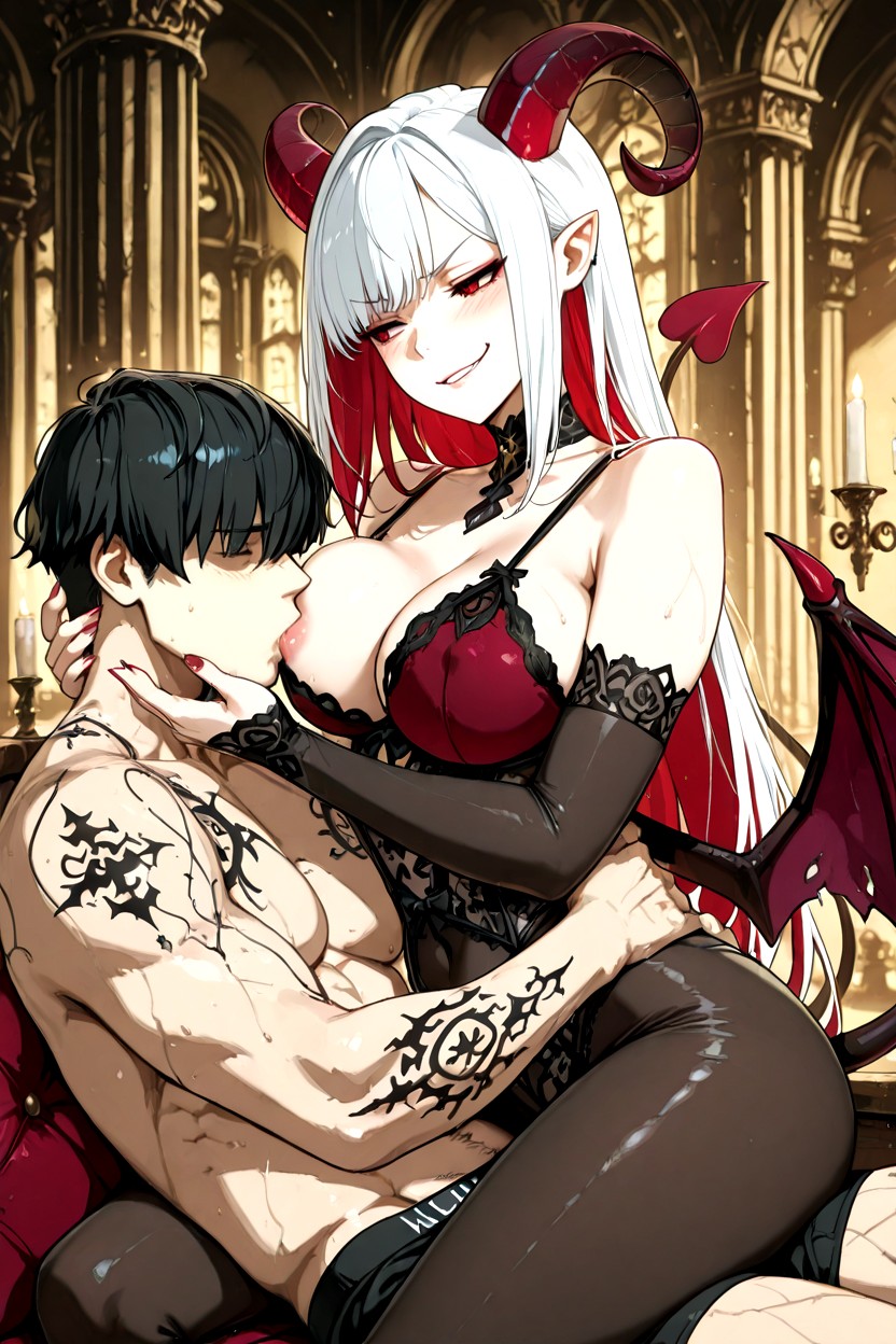 Nipple Sucking, Gentle Gaze, Setting Opulent Dark Gothic Castle Sanctuary Chamber Hentai AI Porn
