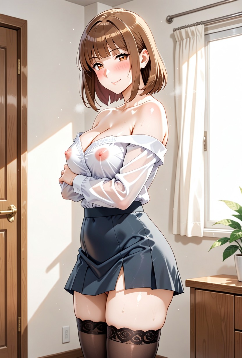 Knees Slightly Turned Inward, Realistic Anatomy, Shoulders Slightly Raised And Drawn Inward Hentai AI Porn