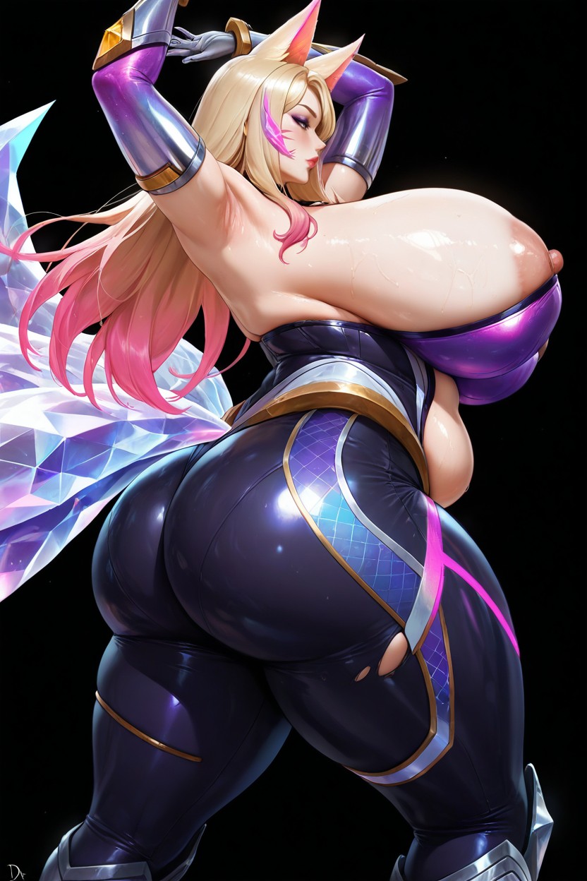 Side View, Kda Ahri League Of Legends Signature Fox Ears, Ripped Clothes Hentai AI Porn