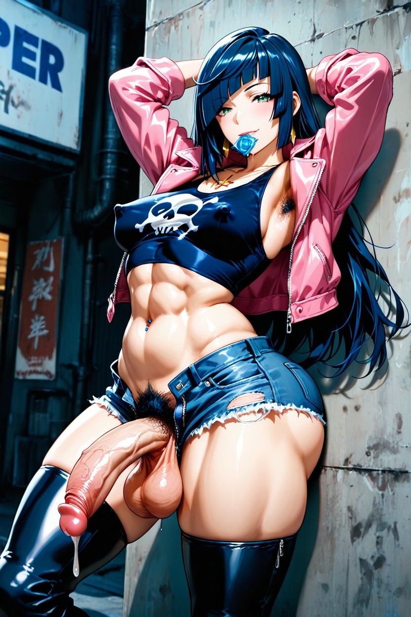 Open Pink Jacket, Futanari, Big Balls Hentai AI Porn