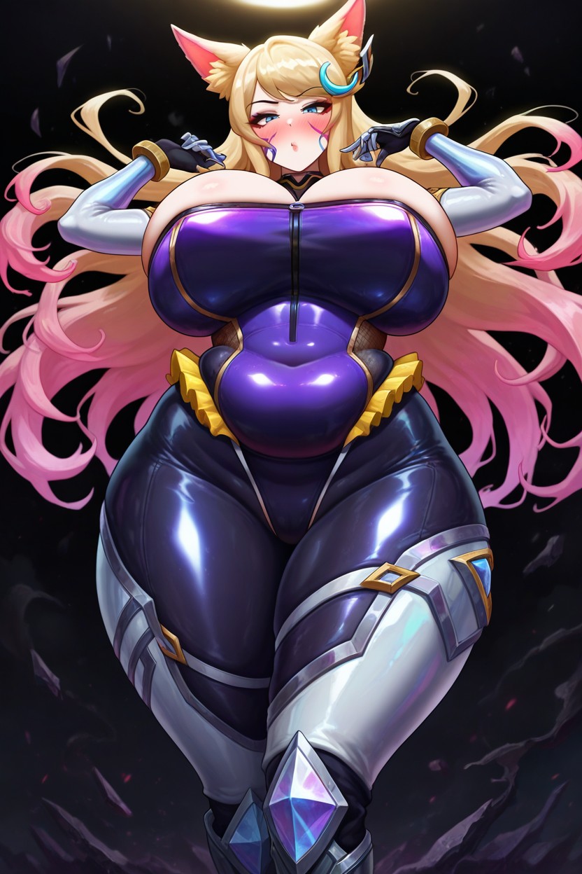 Model, Hyper Excessively Fat Kda Ahri From League Of Legends, Bored Looking At Viewer Hentai AI Porn