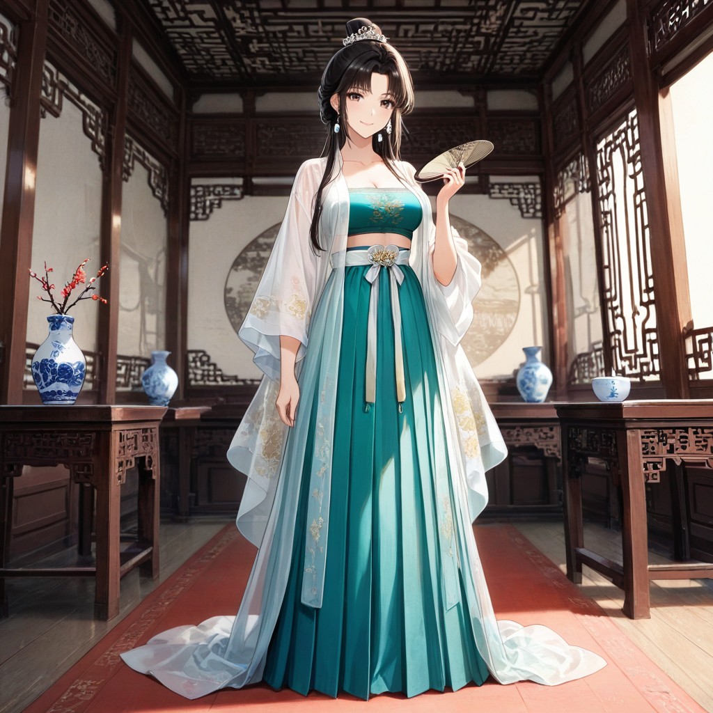 Holding A Traditional Round Silk Fan, Song Dynasty Hanfu, Skinny Hentai AI Porn