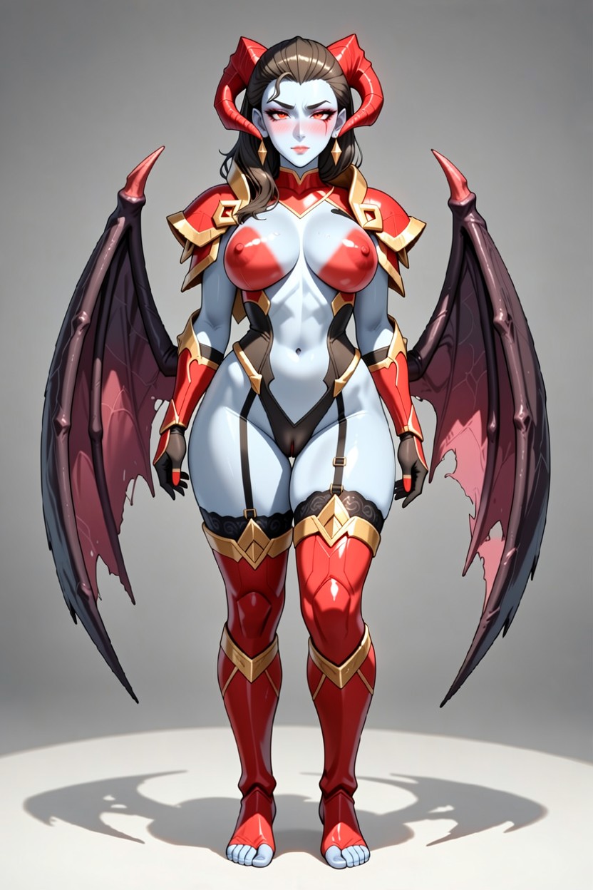 25+, Curved Beige Horns, Looking At Viewer Hentai AI Porn