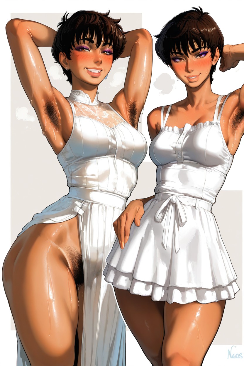 Small Breasts, Black Dark Skin, Excessive Pubic Hair Hentai AI Porn