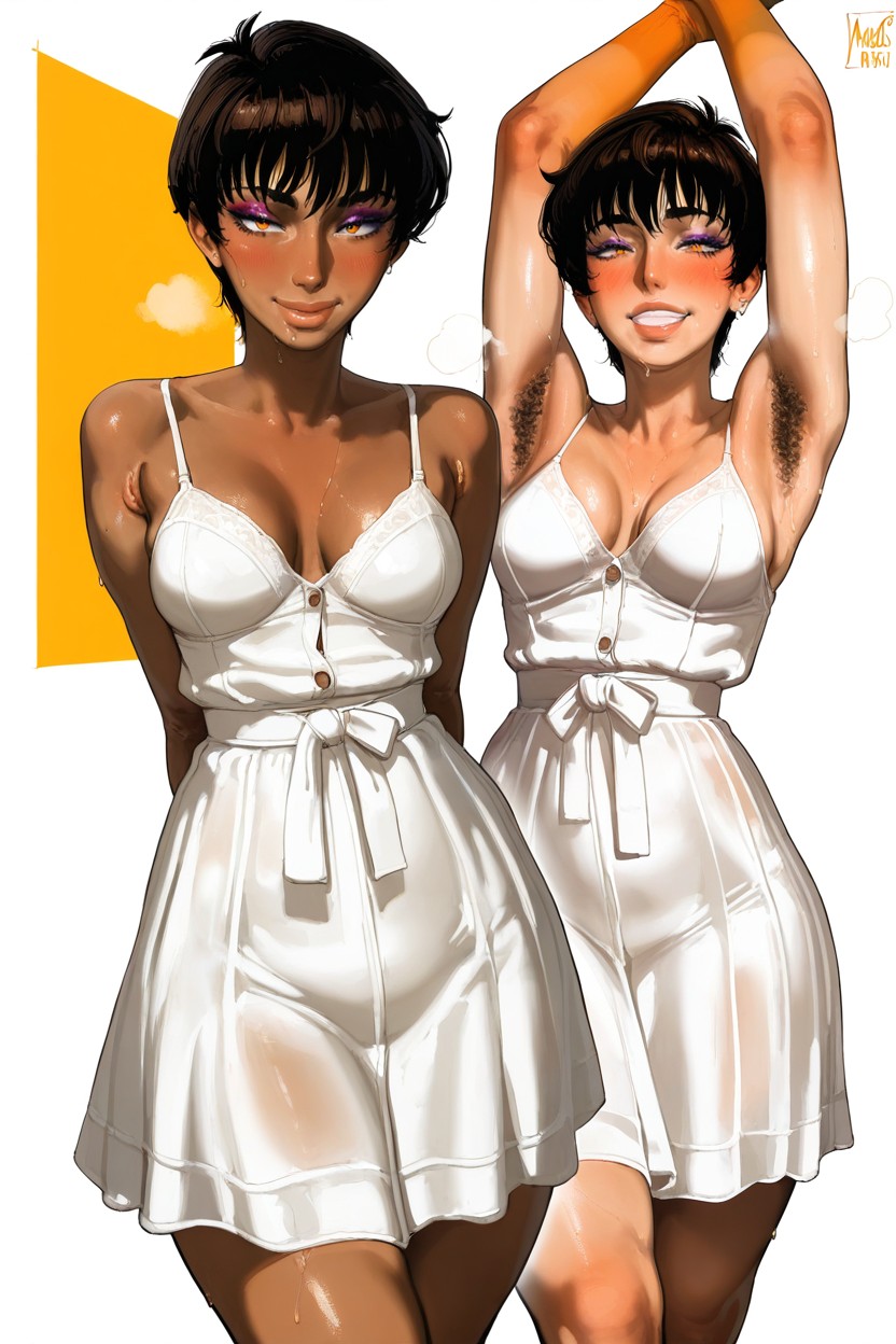 Dark Brown Skin, Small Breasts, Glossy Highlights And Realistic Satin Texture Hentai AI Porn