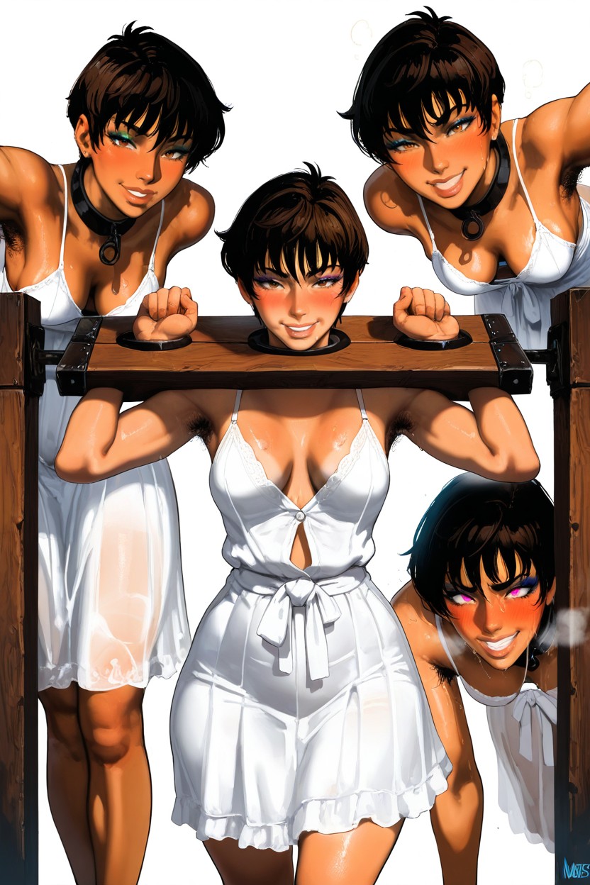 Featuring Spaghetti Straps And A Front Button-up Detail, A Close-up, Glossy Highlights And Realistic Satin Texture Hentai AI Porn