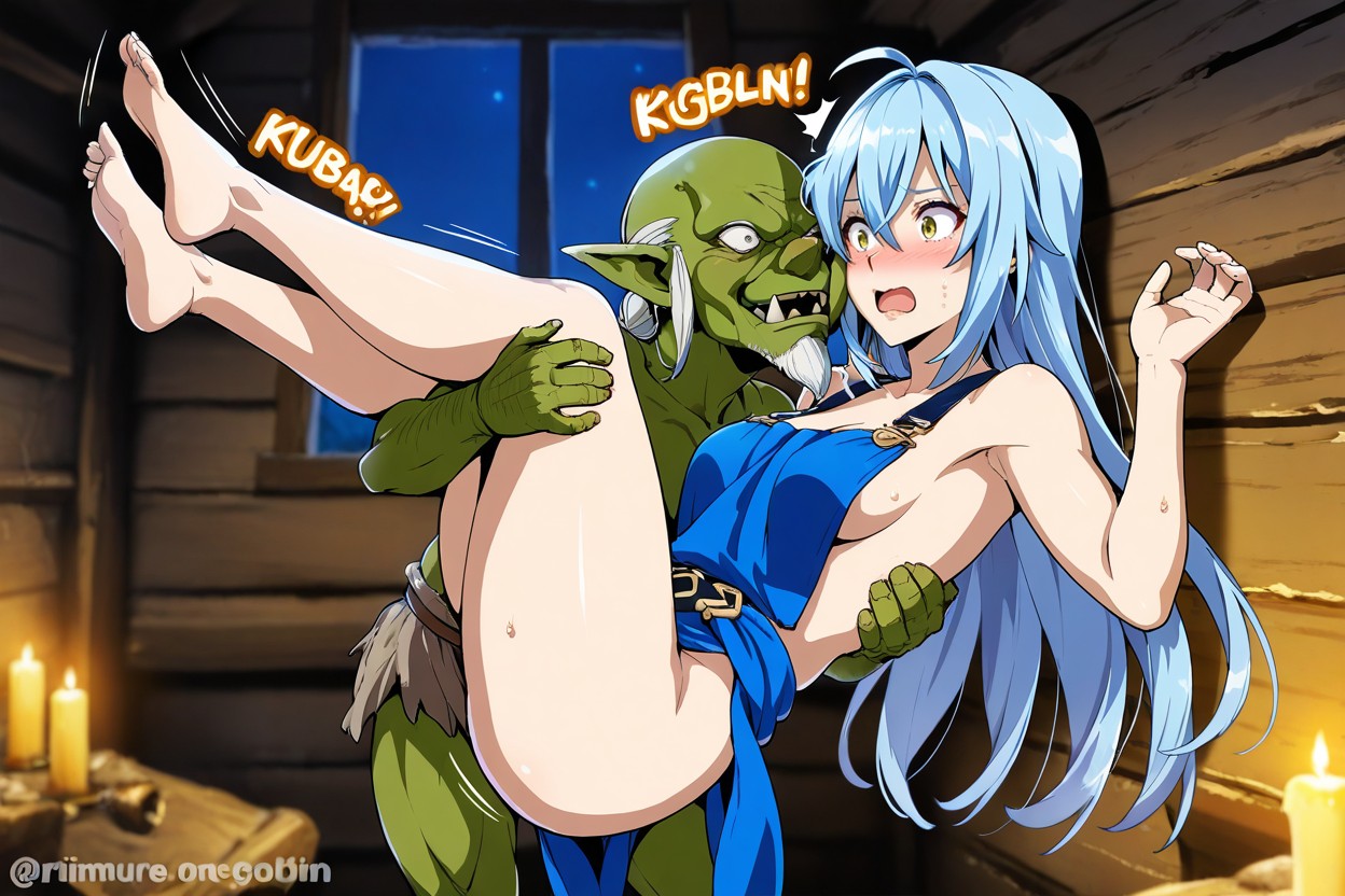 Female Carry By Male Goblin, Female Is Kicking Her Legs, Balde Goblin Hentai AI Porn