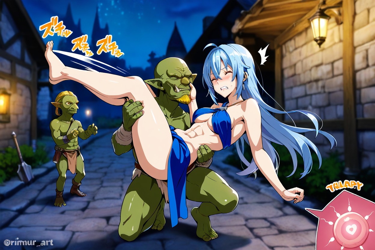 Female's Barefoot, Female Carry By Male Goblin, Front View Full Body View Hentai AI Porn