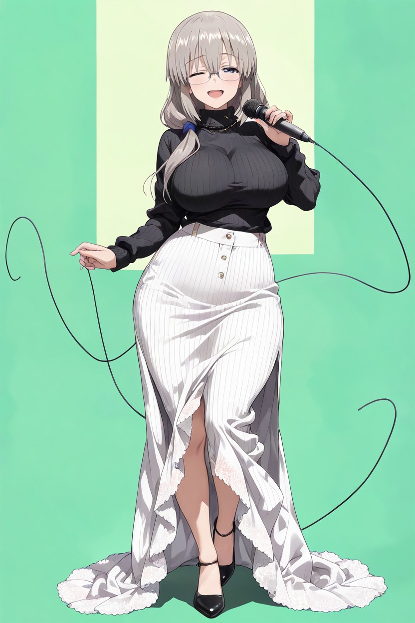 Front View, Long White Lace Maxi Skirt, No Shadow Hentai AI Porn