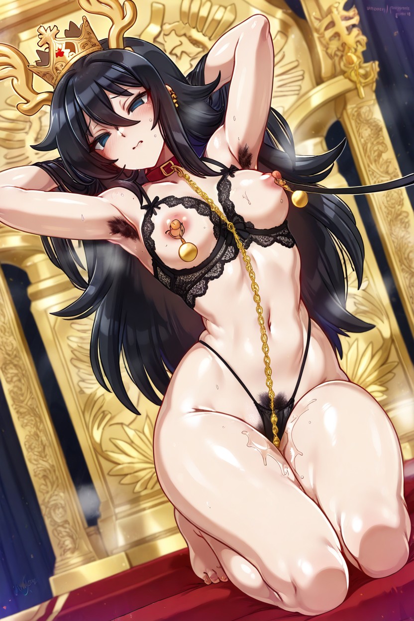 Thick Pubic Hair, Jeweled Chain Harness, Front View Hentai AI Porn